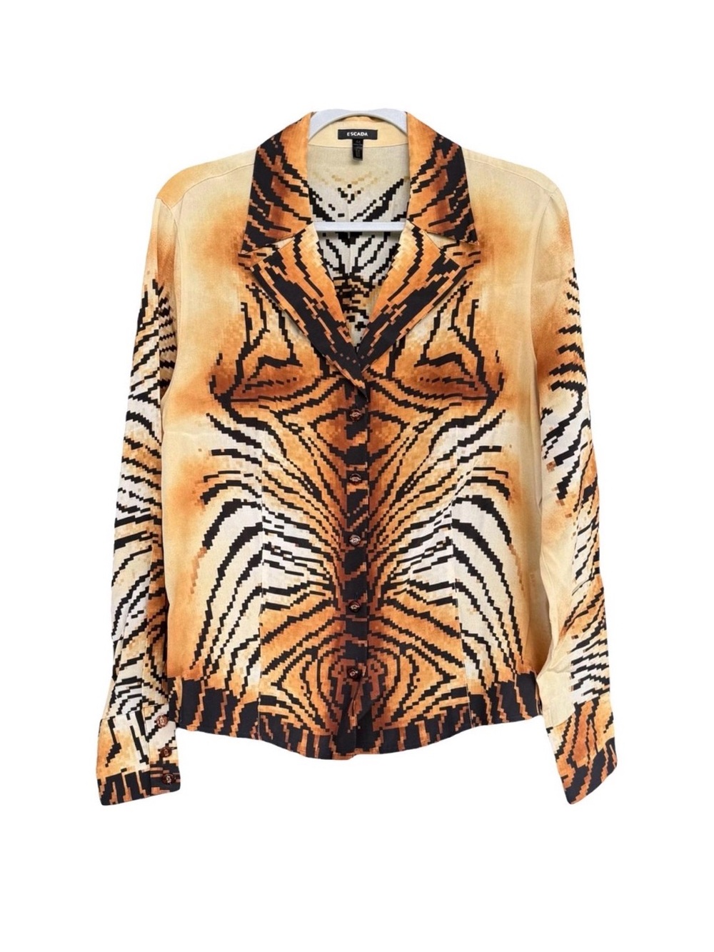 Escada Silk Tiger-Print Button Front Blouse
